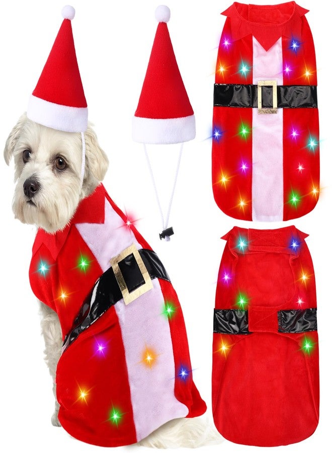 Cosblank Dog Christmas Costumes with Colored Lights Santa Claus Hat Suit Dog Costume Pet Cat Xmas Outfit for Puppy Pet Dress Up Holiday Party, Batteries Not Included(M) - Image 1